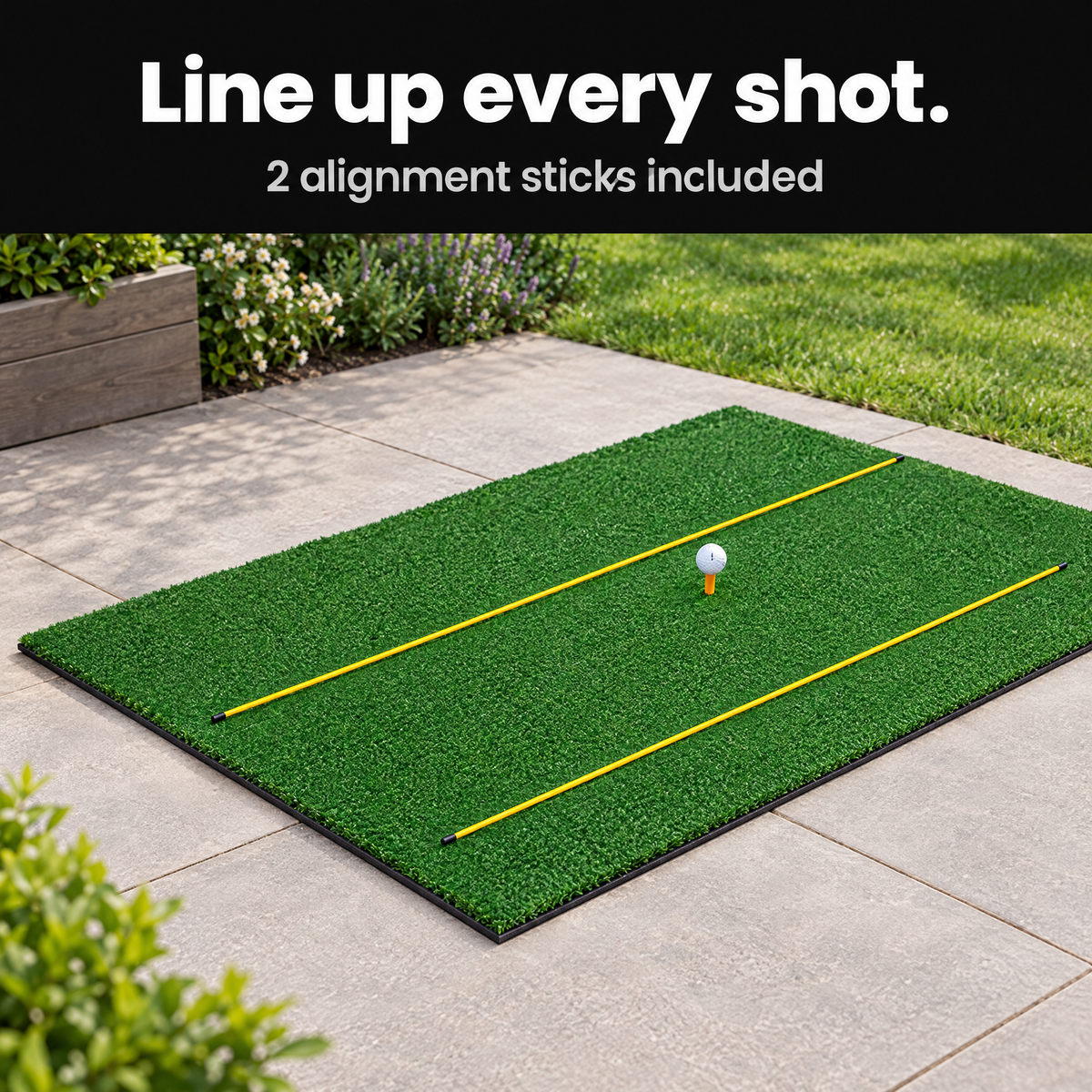 Two alignment sticks included with the hitting mat