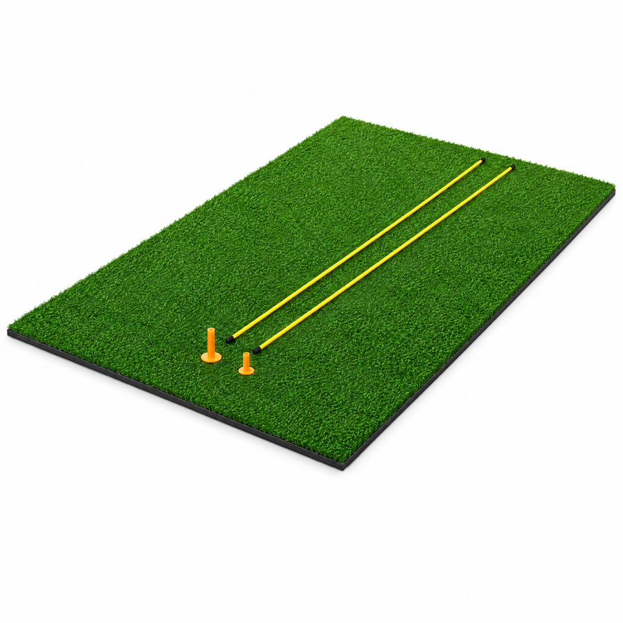 YardRange 25 mm golf hitting mat with 2 rubber tees and 2 alignment sticks