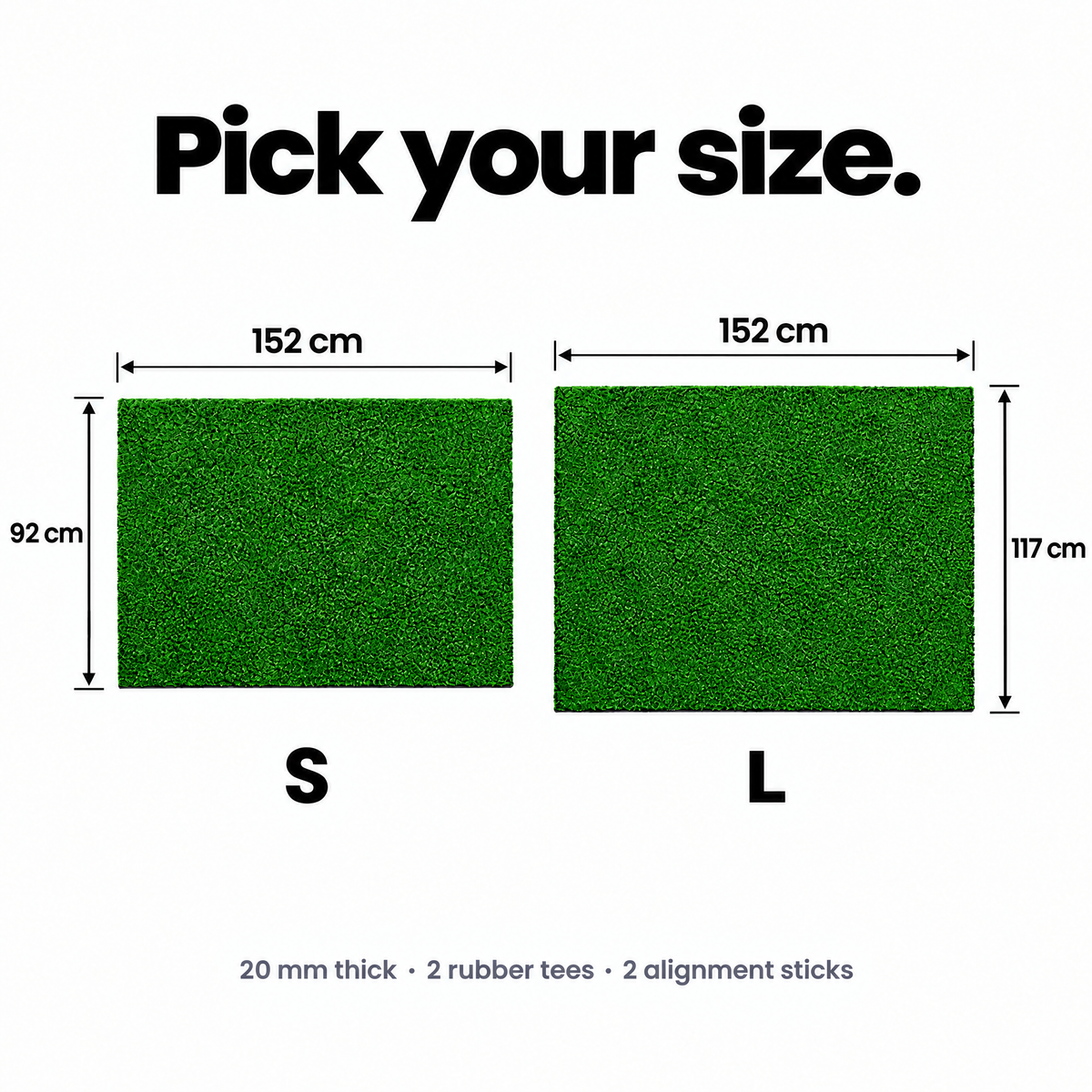 Hitting mat sizes: S 152 x 92 cm and L 152 x 117 cm