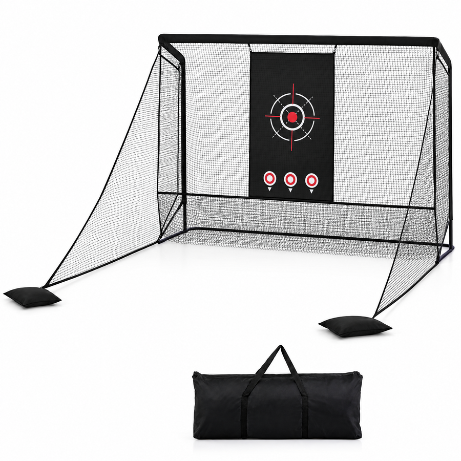 YardRange 10 ft golf practice net with side barriers, sandbags and carry bag