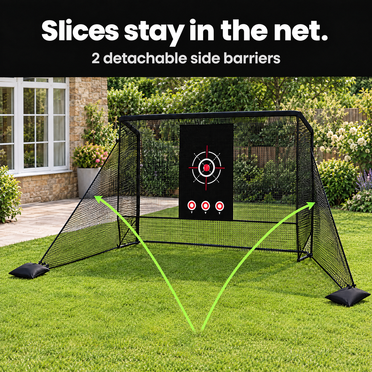Two detachable side barriers catch slices and hooks