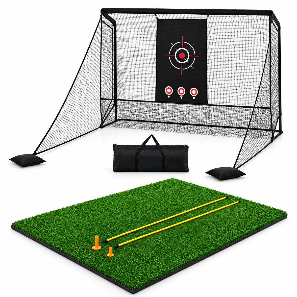 Garden Range bundle: 10 ft practice net and 25 mm hitting mat with tees and alignment sticks
