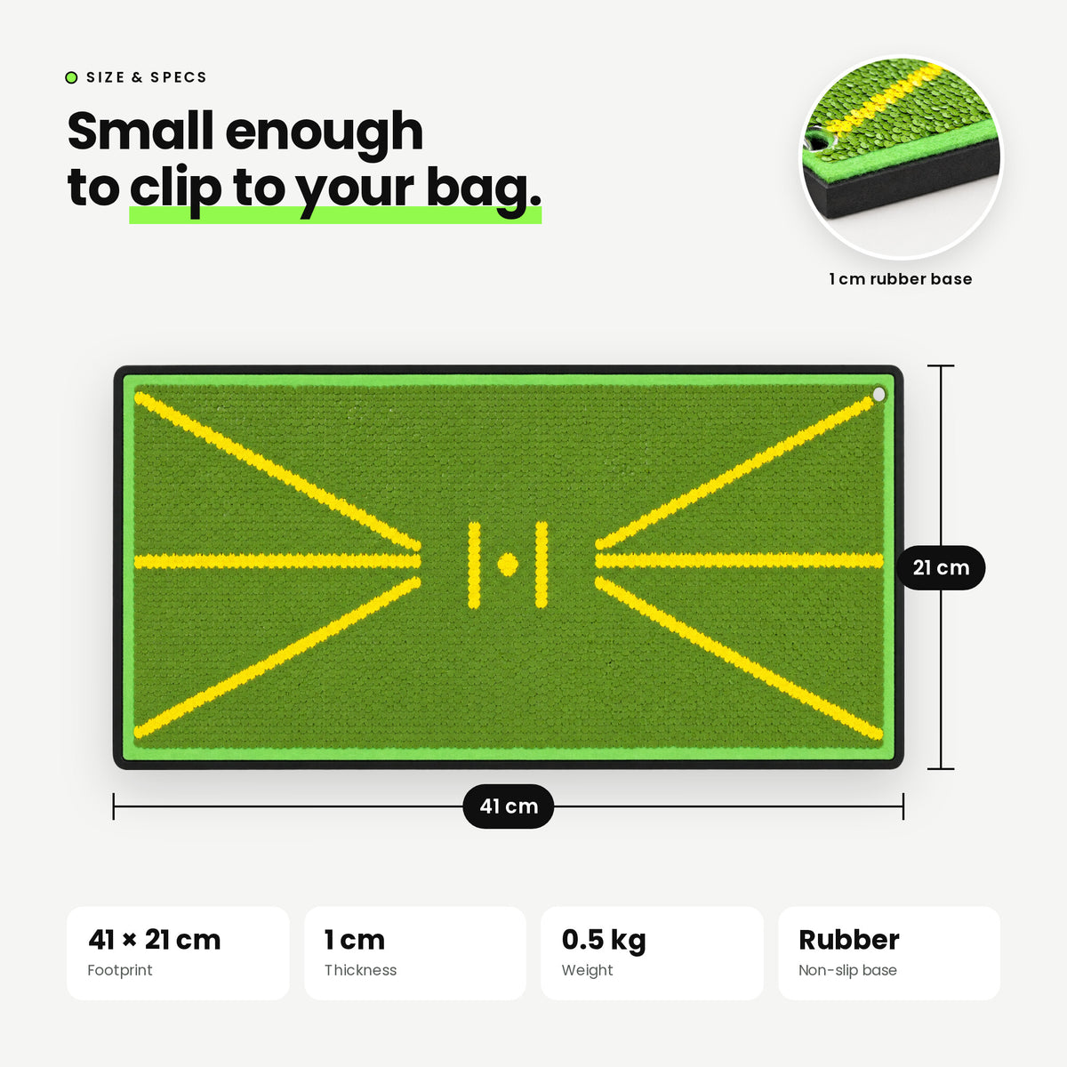 Compact strike mat size: 41 x 21 cm, 1 cm thick, 0.5 kg