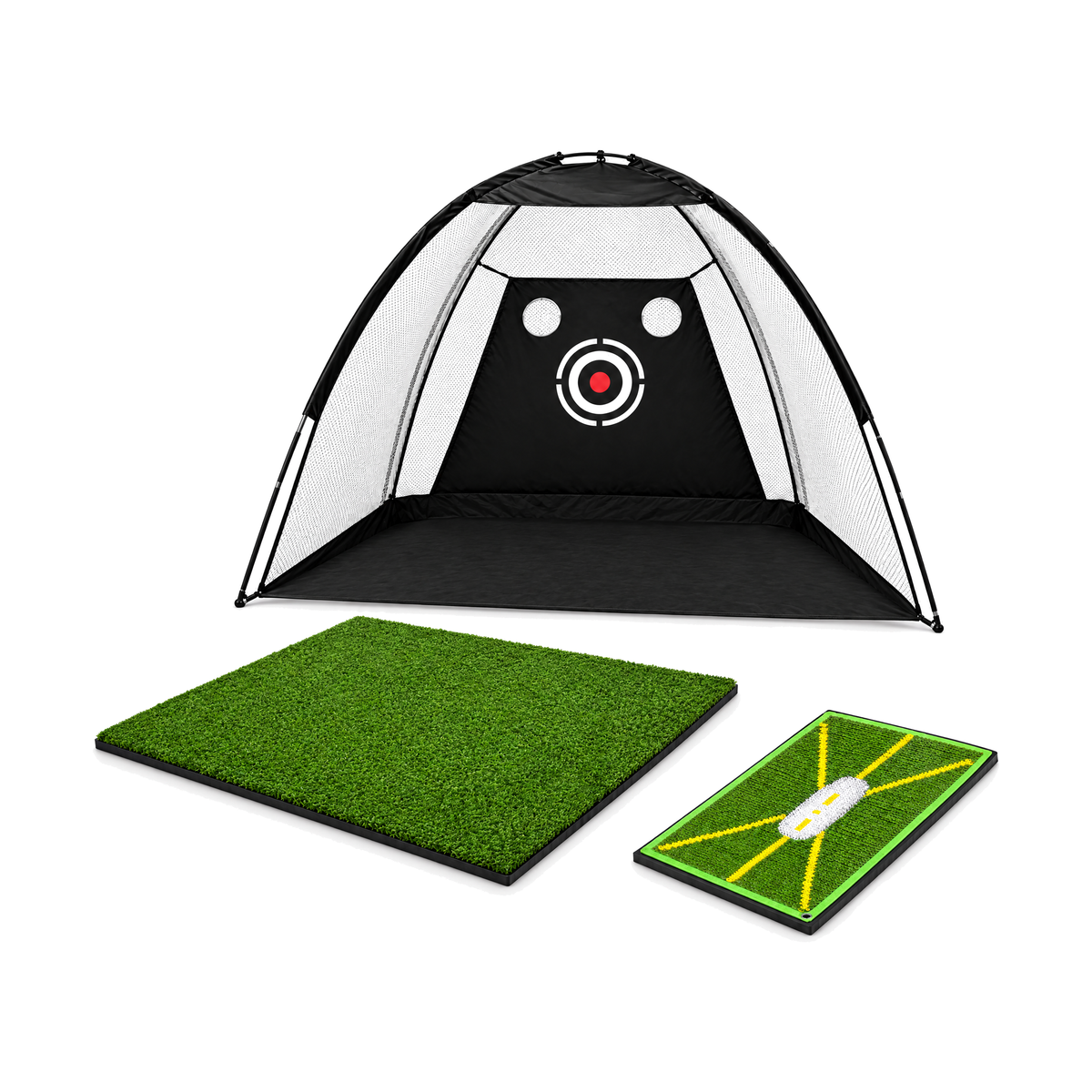 Junior Dome Practice Set: Junior Dome Practice Net, Range Hitting Mat, Strike Trace Mat Compact, on a white background