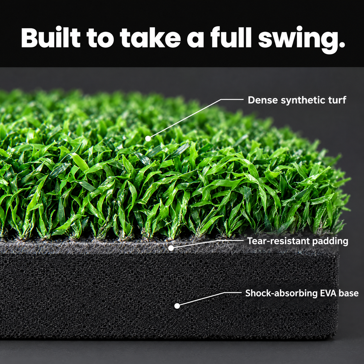 Pro hitting mat: dense turf, tear-resistant padding and EVA base