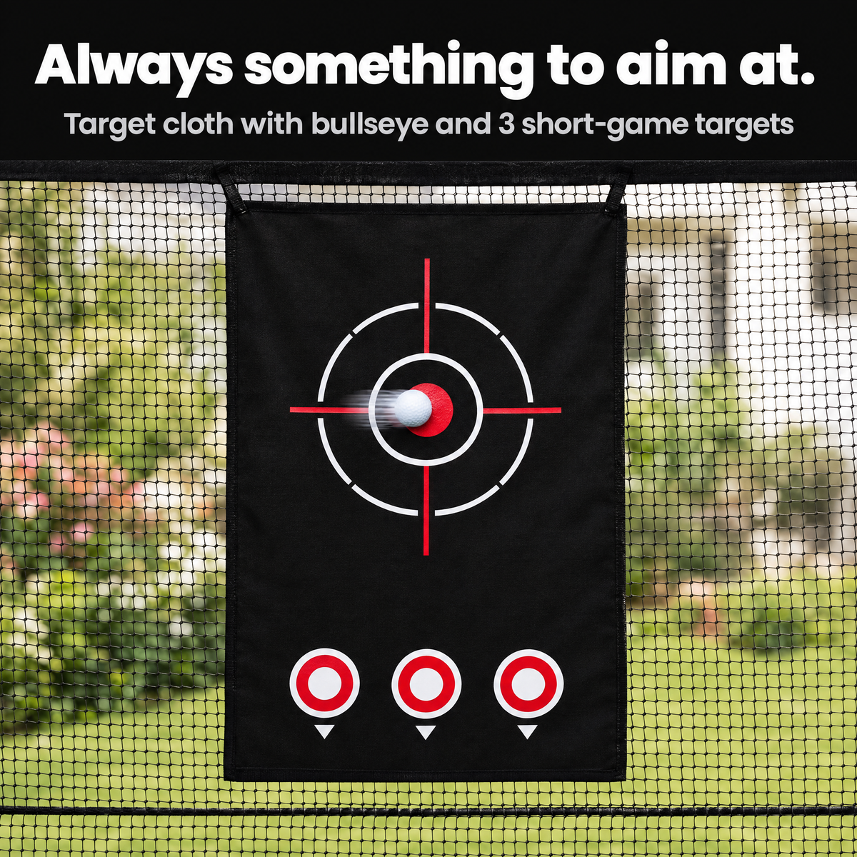 Target cloth with bullseye and three short-game targets