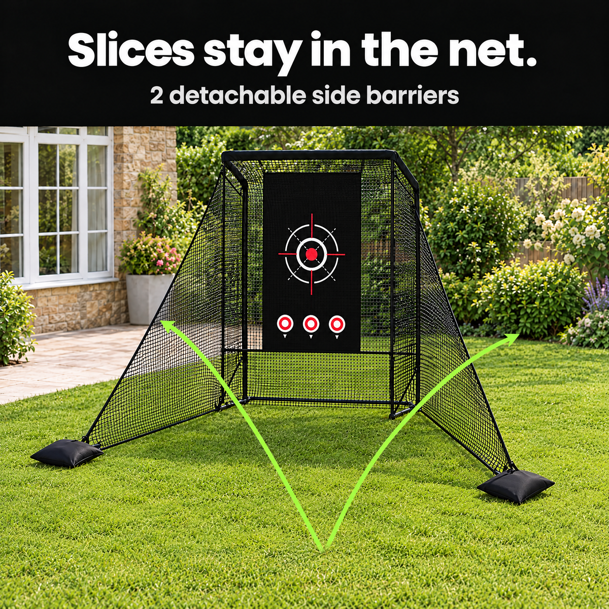 Two detachable side barriers catch slices and hooks
