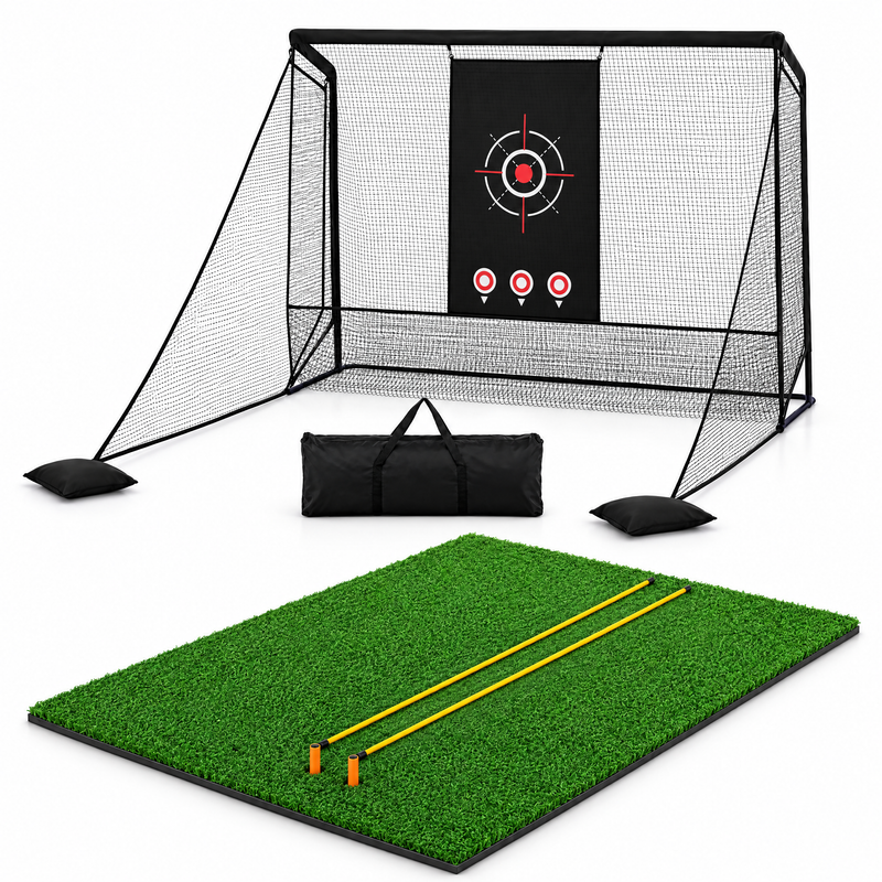 Pro Range bundle: 10 ft practice net and Pro hitting mat with tees and alignment sticks