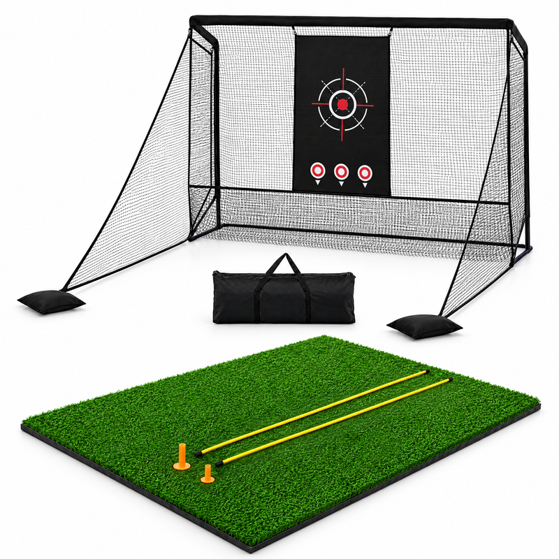 Garden Range bundle: 10 ft practice net and 25 mm hitting mat with tees and alignment sticks