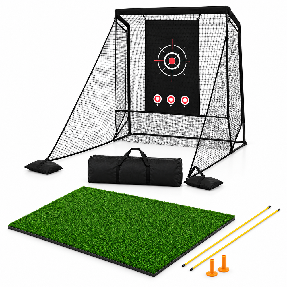 Starter Range bundle: 7 ft practice net and 20 mm hitting mat with tees and alignment sticks