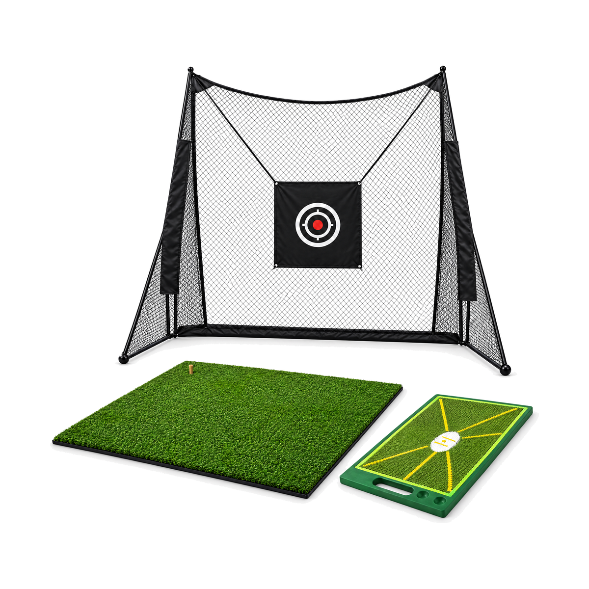 Pro Practice Set: Pro Practice Net, Range Hitting Mat, Strike Trace Mat Large, on a white background