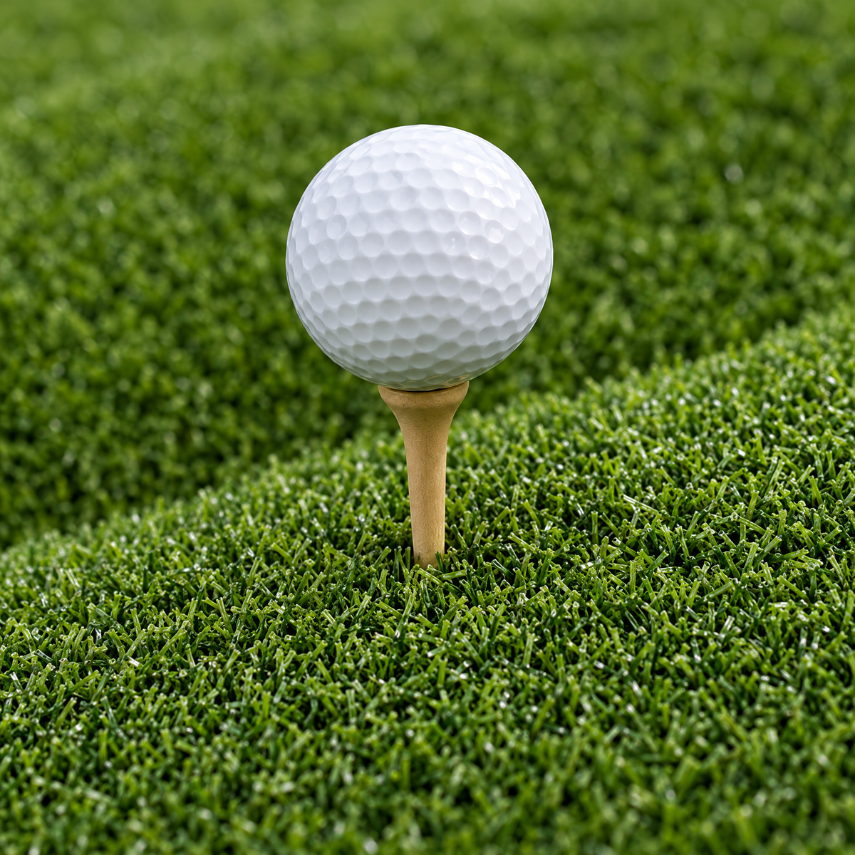 Close-up of the dense turf with a ball on the rubber tee (illustrative)